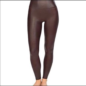 Brown crushed faux leather SPANX leggings